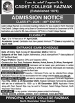 cadet college razmak admission notice